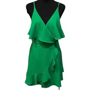 Do + Be NEW Green Ruffle Wrap Dress Size L Sleeveless V-Neck Party Summer